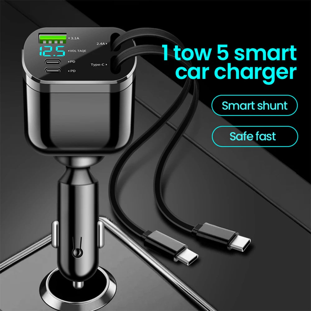 5-in-1 Retractable Fast Car Charger