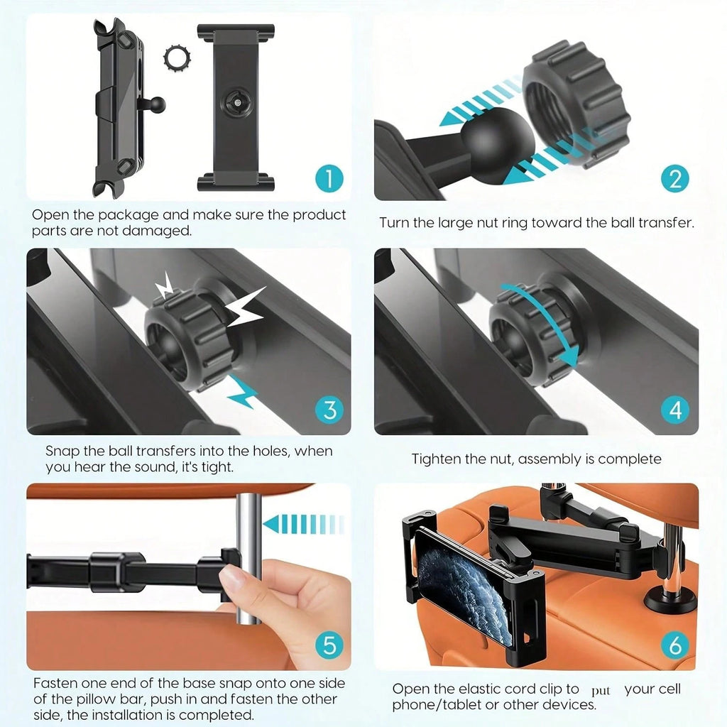 Adjustable Headrest Tablet & Phone Holder – 4.7–12.9 Inch