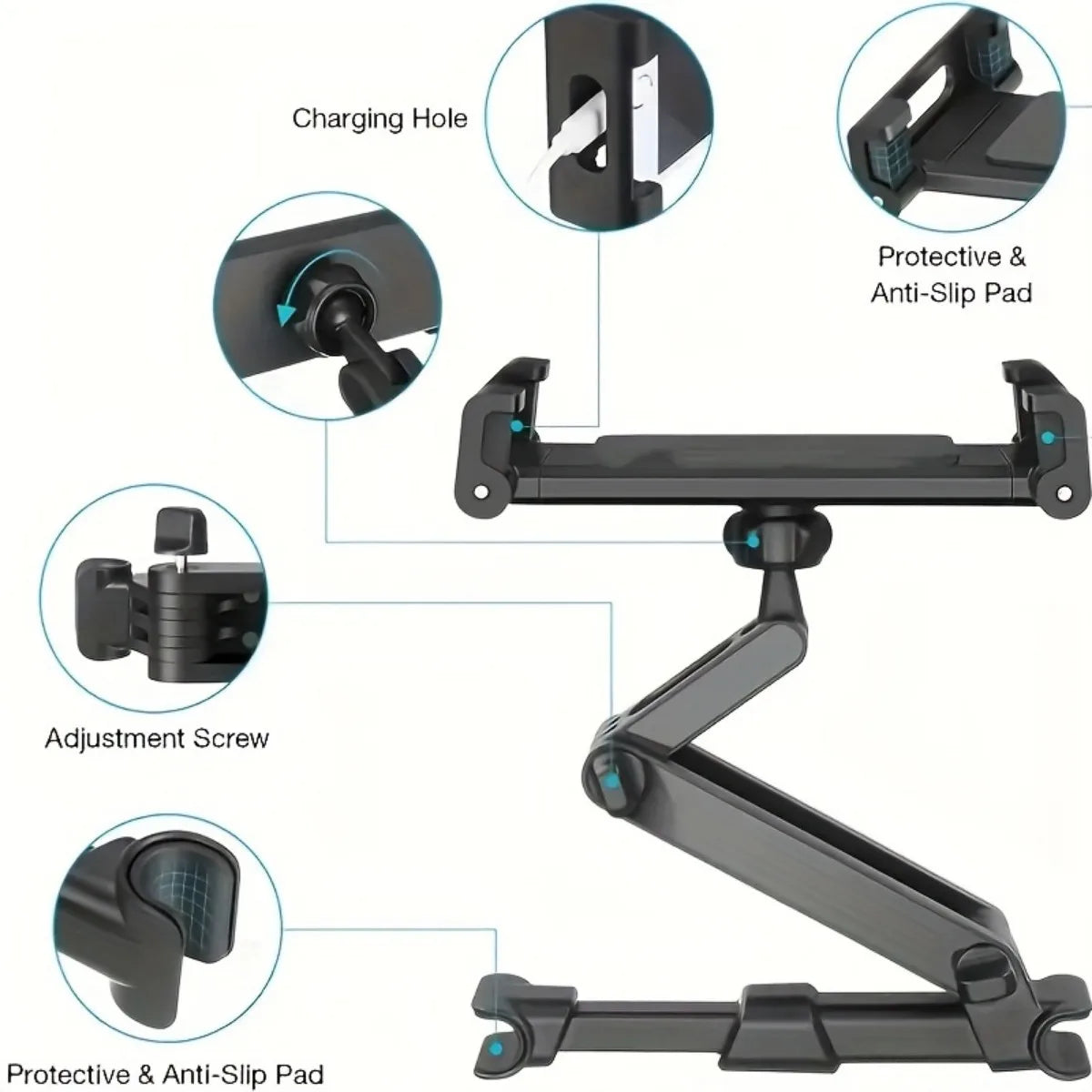 Adjustable Headrest Tablet & Phone Holder – 4.7–12.9 Inch
