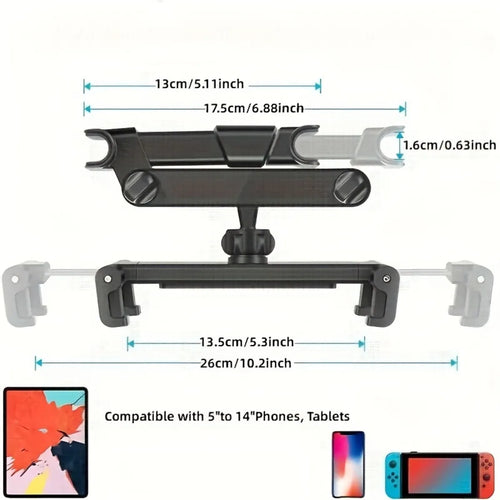 Adjustable Headrest Tablet & Phone Holder – 4.7–12.9 Inch