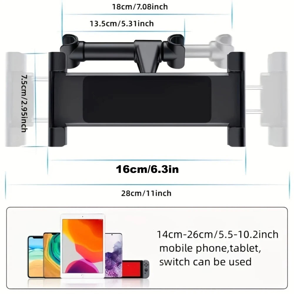 Adjustable Headrest Tablet & Phone Holder – 4.7–12.9 Inch